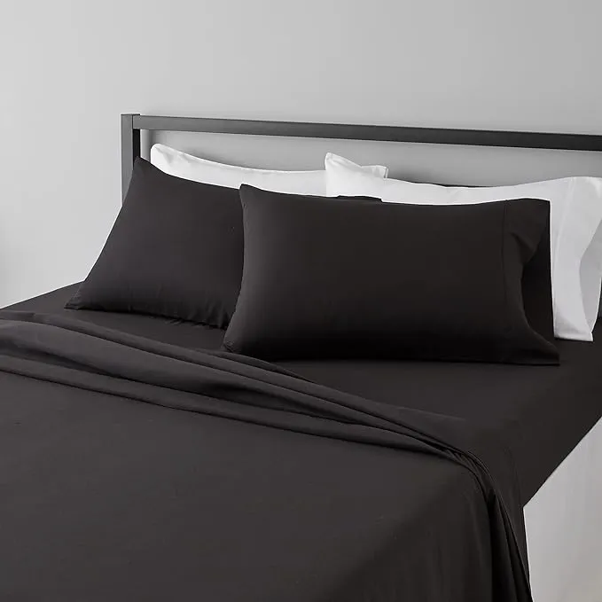 NEW Amazon Basics Easy Care Microfiber Sheet Set with 19" Deep Pockets - King, Black