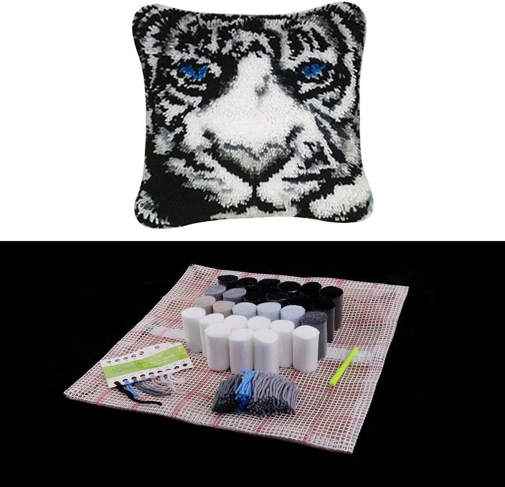 NEW NEWBEN DIY Tiger Latch Hook Kit Rug Making Crafts for Kids/Adults, Handmade Pillow Case Cushion Cover Rug Embroidery - Retails $55 