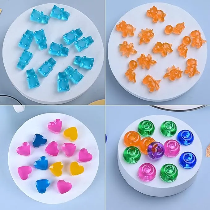 New Sakolla Gummy Candy Molds Silicone with 2 Droppers Pack of 4 Mini Silicone Molds Including Dinosaur, Bear Shape, Hearts and Donut Gummie Chocolate Molds for Kids