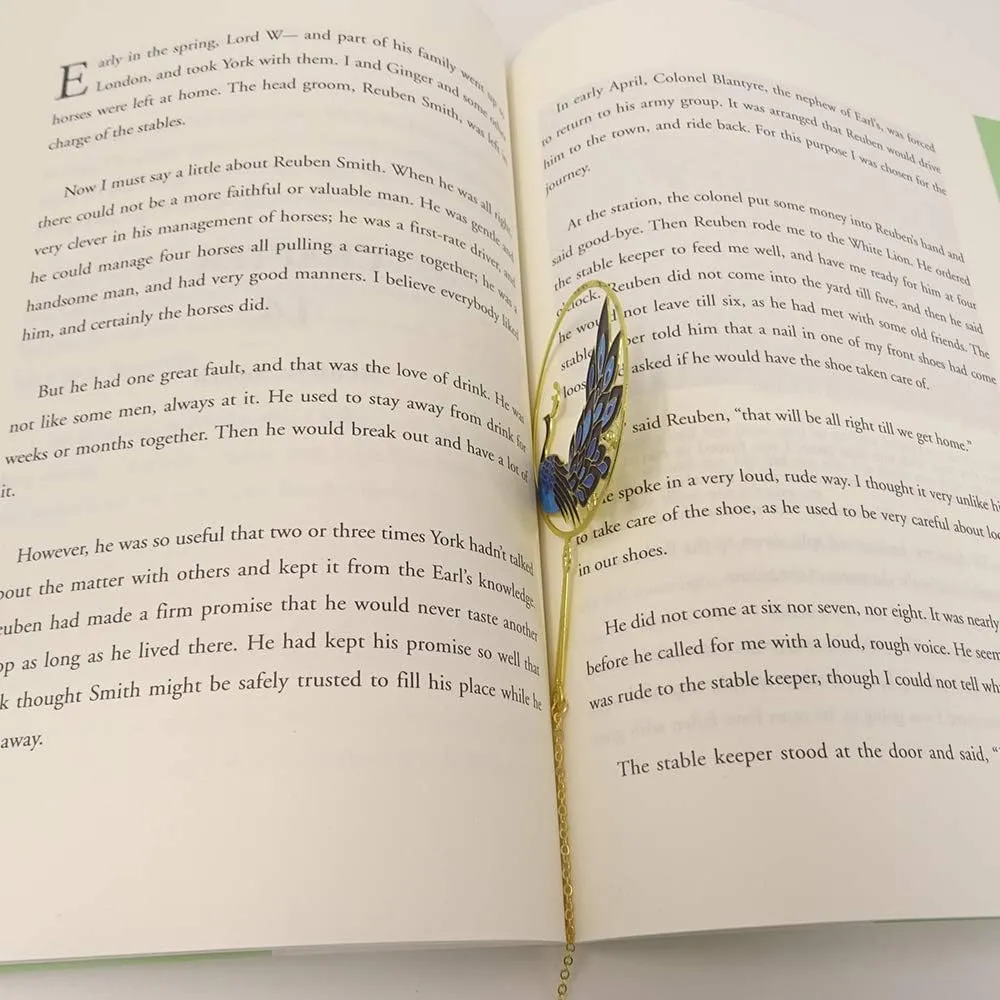NEW yueton Peacock Metal Bookmarks 24K Gold Plated Brass Page Marker with Metal Pendant
