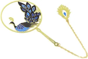 NEW yueton Peacock Metal Bookmarks 24K Gold Plated Brass Page Marker with Metal Pendant