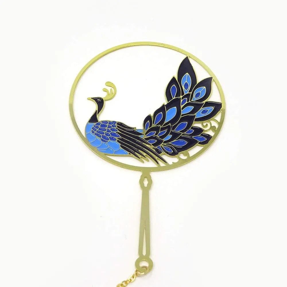 NEW yueton Peacock Metal Bookmarks 24K Gold Plated Brass Page Marker with Metal Pendant