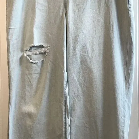 Nina Parker Trendy Plus Size High-Waist Wide-Leg Jeans Blue Size 16W