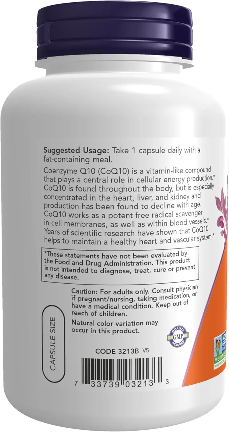 NOW Foods Supplements, CoQ10 (Coenzyme Q10) 100 mg, Pharmaceutical Grade, Cardiovascular Health* 180 VCAPS