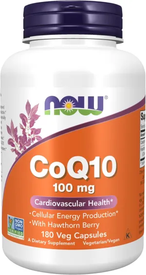 NOW Foods Supplements, CoQ10 (Coenzyme Q10) 100 mg, Pharmaceutical Grade, Cardiovascular Health* 180 VCAPS