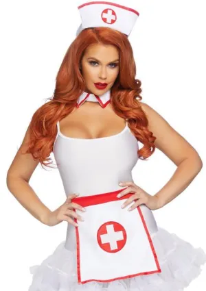 Nurse Set: Hat, Collar & Apron - White/Red - One Size