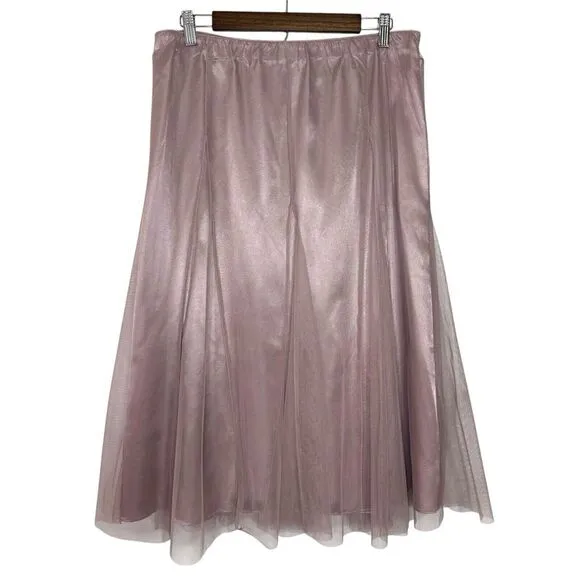 NWOT Alex Evenings Skirt L Layered Satin Tulle Muted Pink Balletcore Midi Tutu‎