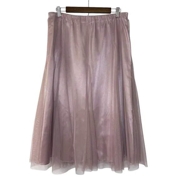 NWOT Alex Evenings Skirt L Layered Satin Tulle Muted Pink Balletcore Midi Tutu‎