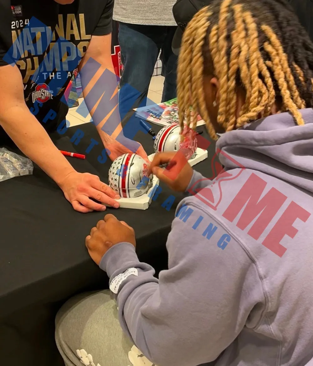 Ohio State Buckeyes Quinshon Judkins Hand Signed Autographed National Championship Mini Helmet Swau COA
