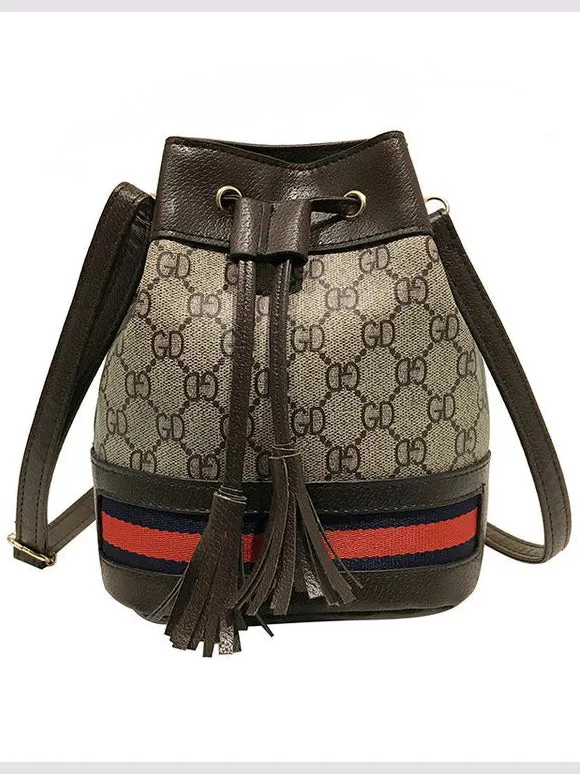 Old Flower Drawstring Hit Color Bucket Bag Casual Tassel Single Shoulder Messenger Bag