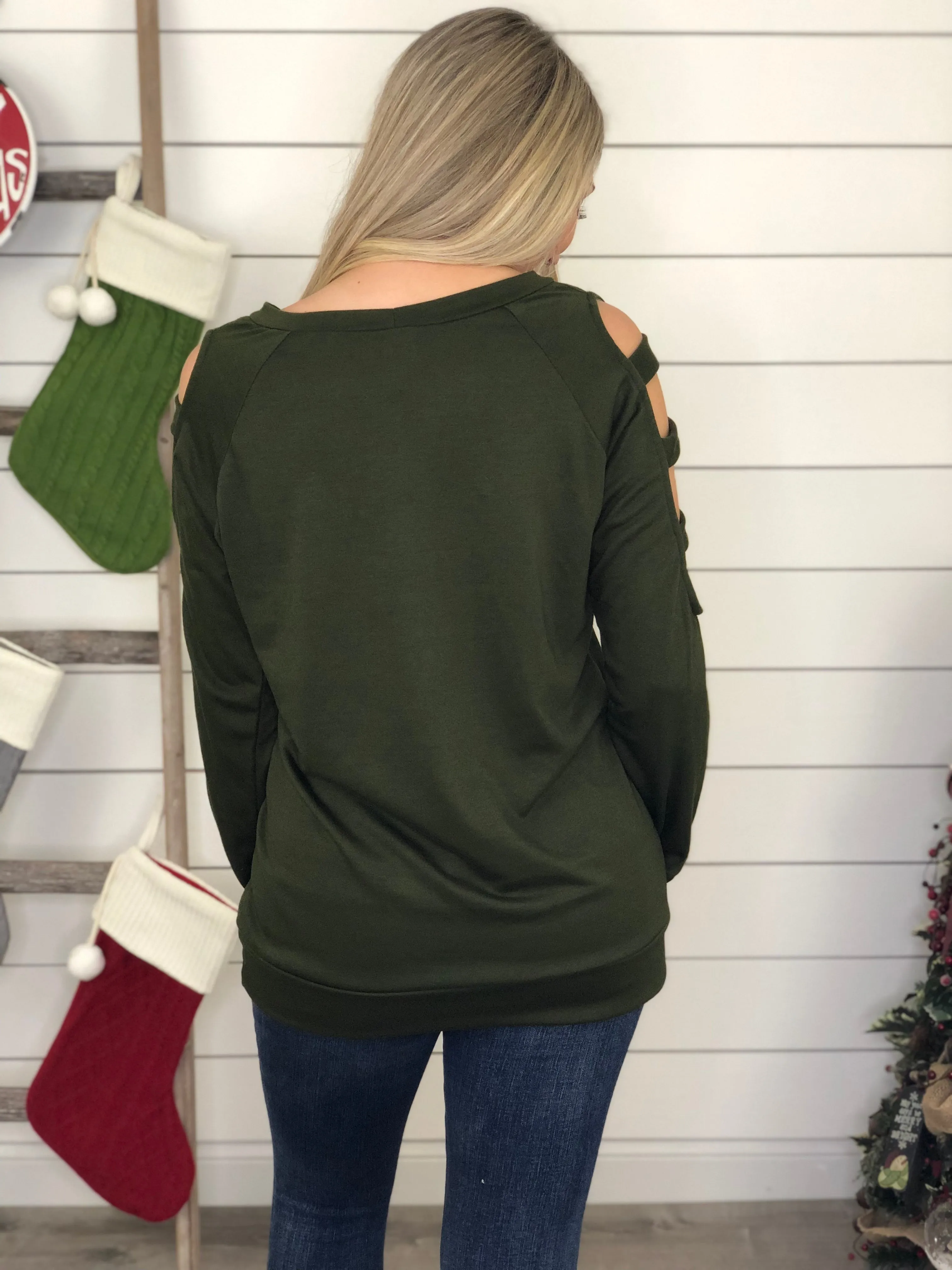 Olive Ladder Sleeve Top