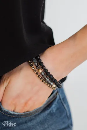 Only Chic Beaded Bracelet Set- Black & Gold