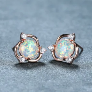 Opal & Cubic Zirconia Round Stud Earrings