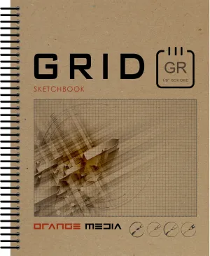 Orange Media GRID Sketchbook. Spiral Bound. Left Spine. Multi-Media. (8.5" x 11") 1/8" BOX. (GREY). SB-2550-LS