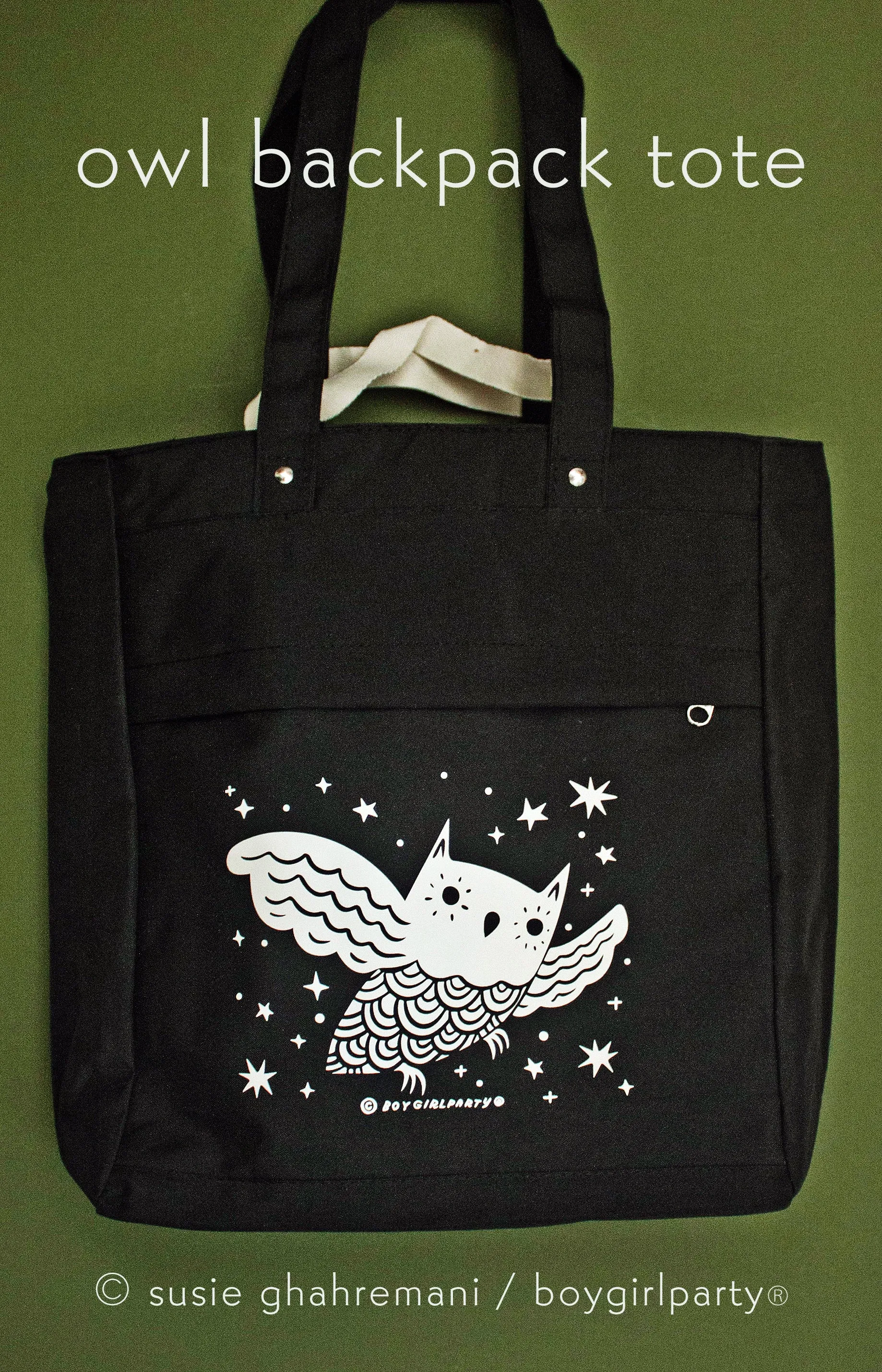 Owl Backpack Tote Bag — Convertible Satchel Bag by boygirlparty