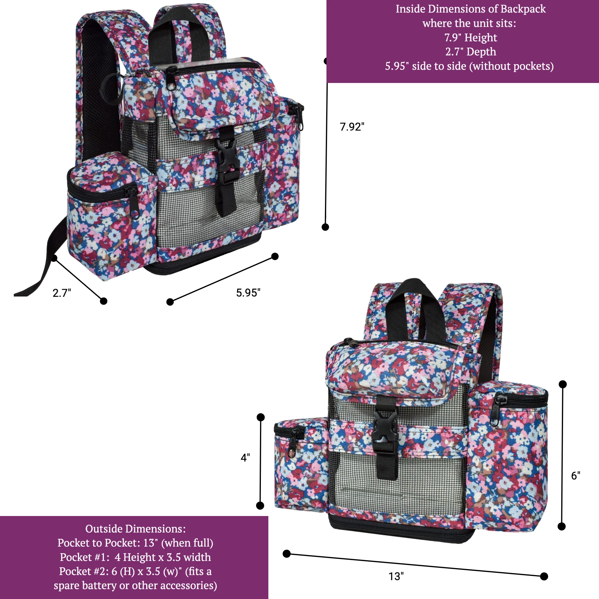 OxyGo Fit Backpack w/Pockets - Floral