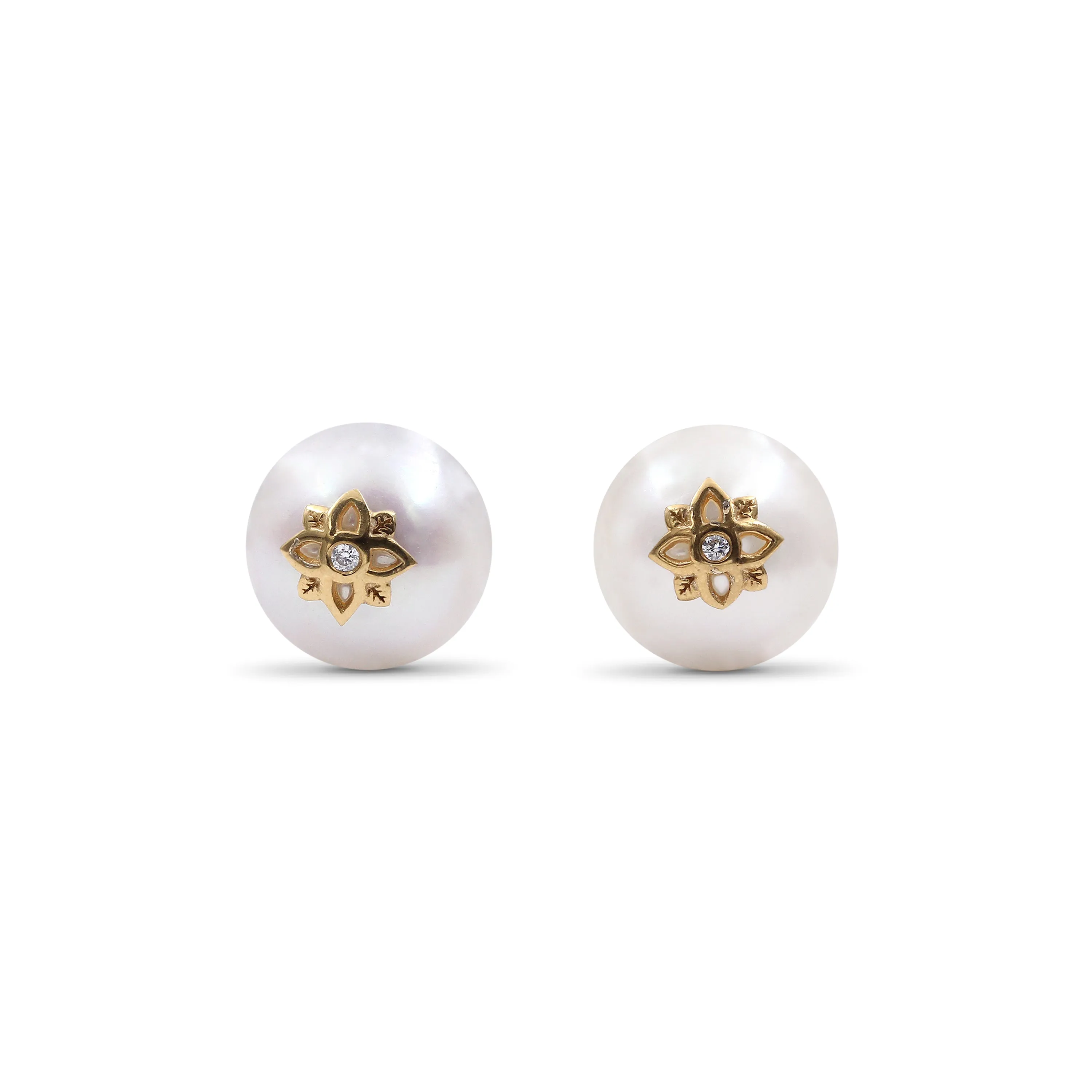 Pearlicious 10mm White Pearl and White Diamond Earring in 18K Gold