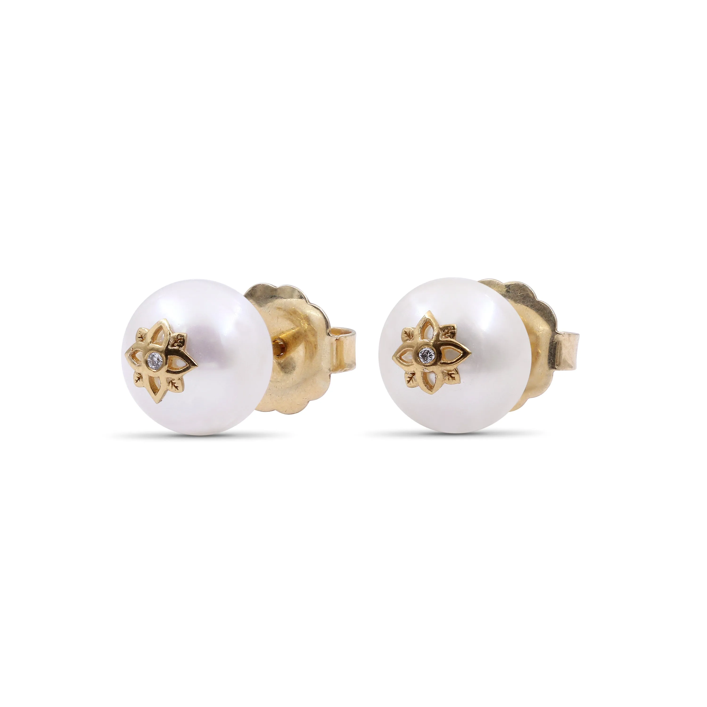 Pearlicious 10mm White Pearl and White Diamond Earring in 18K Gold