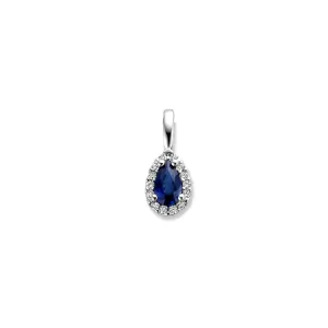 Pendentif entourage - Or Blanc, Diamants et Saphir Bleu (065570/SA)