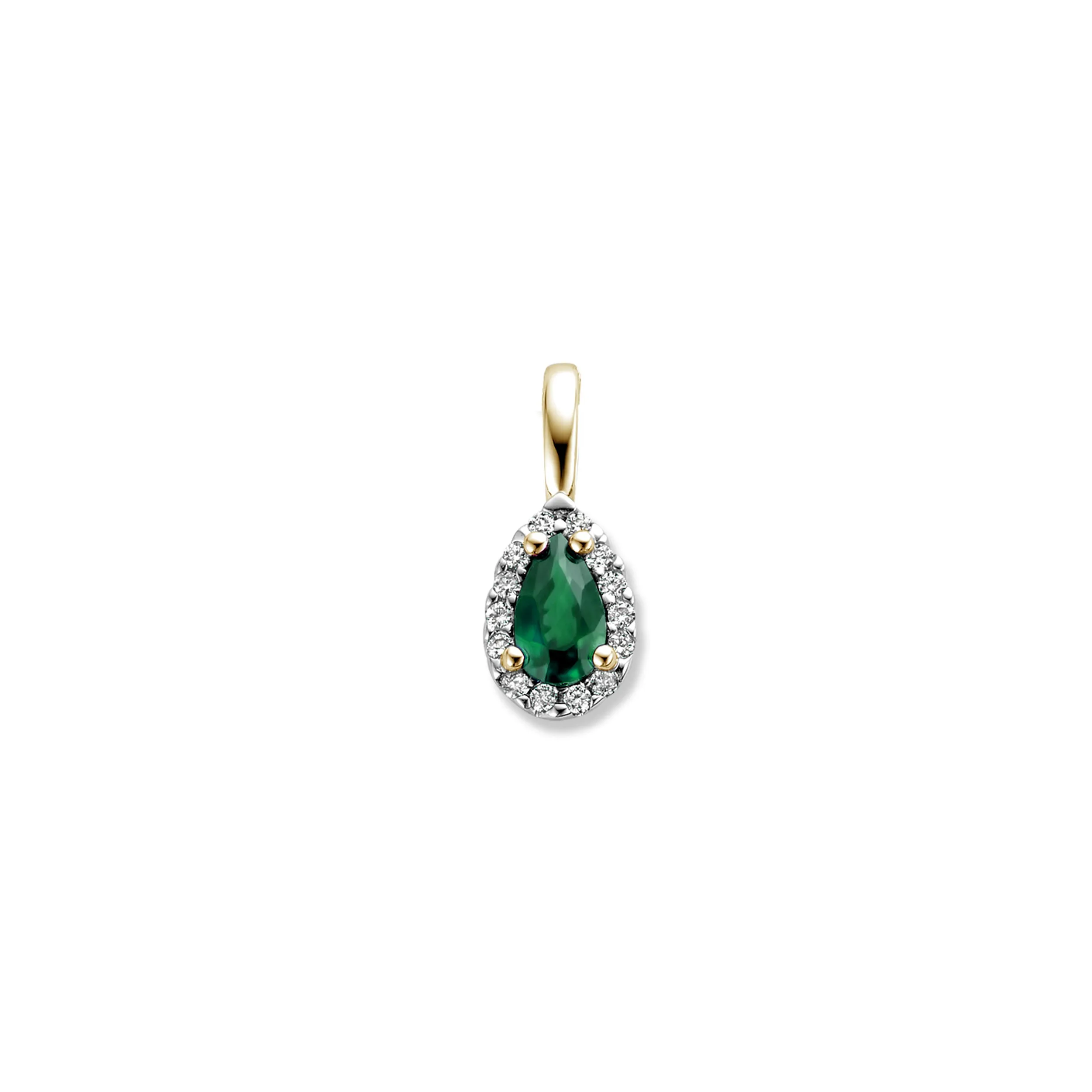 Pendentif entourage - Or Jaune et Blanc, Diamants et Emeraude (065567/EA)