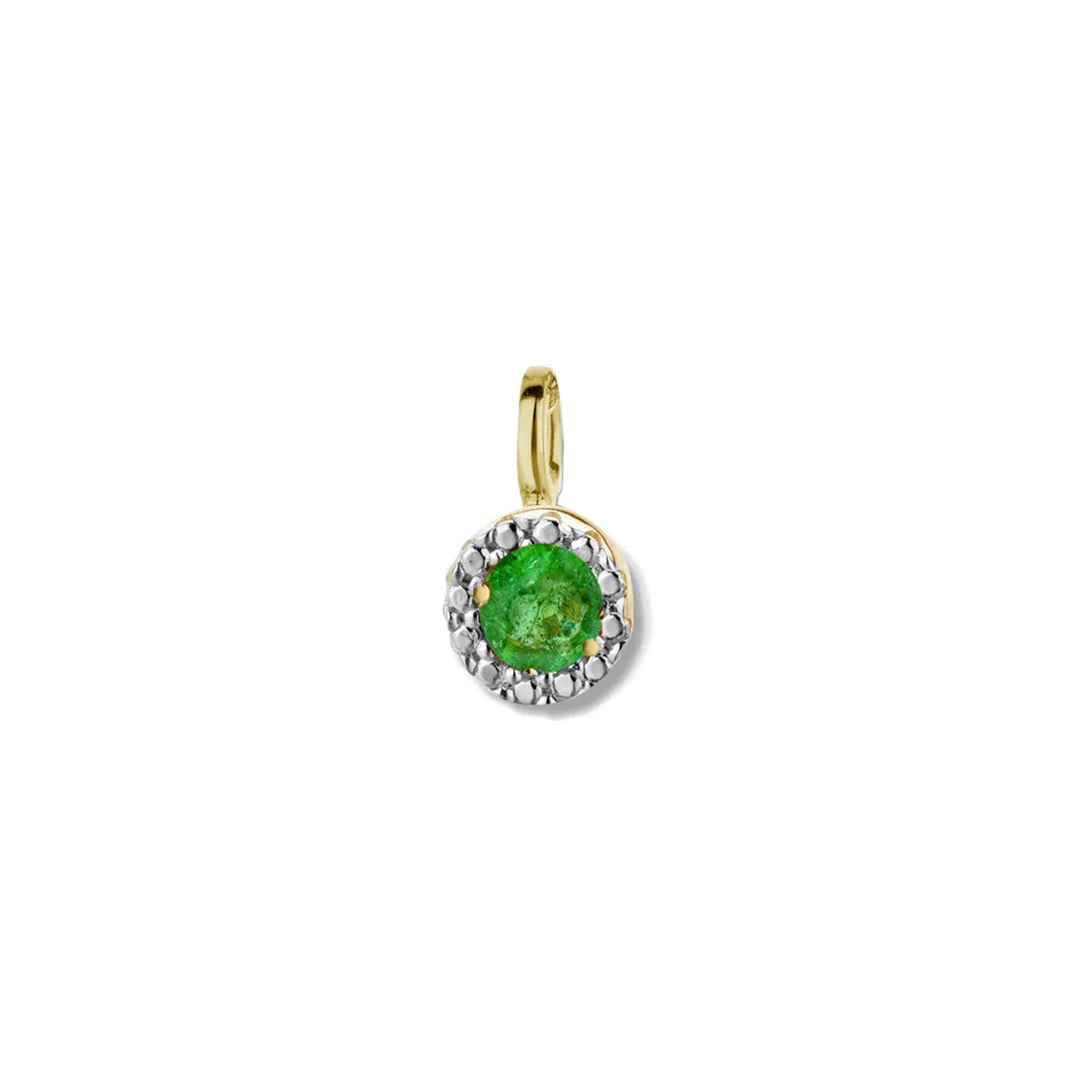 Pendentif entourage - Or Jaune et Blanc, Emeraude (057469/E)