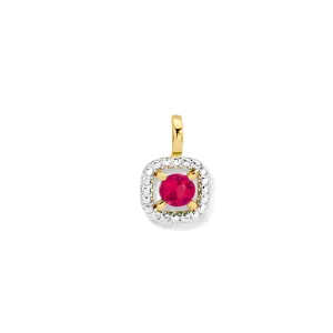 Pendentif entourage - Or Jaune et Blanc, Rubis (064198/R)