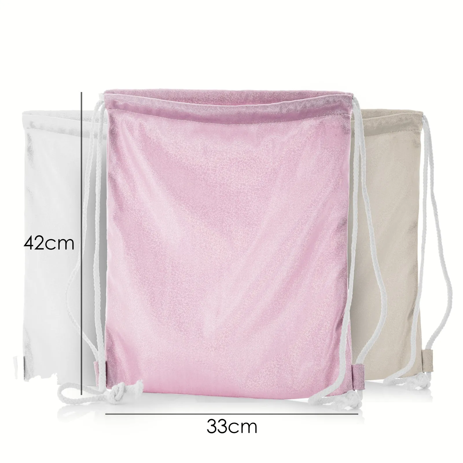 Personalised Glitter Drawstring Backpack with Grey Rabbit Flower Wreath and Cute Text