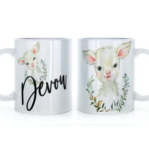 Personalised Mug with Stylish Text and Wreath Lamb