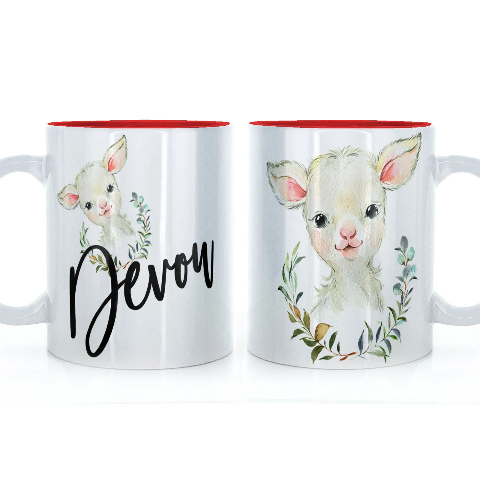 Personalised Mug with Stylish Text and Wreath Lamb
