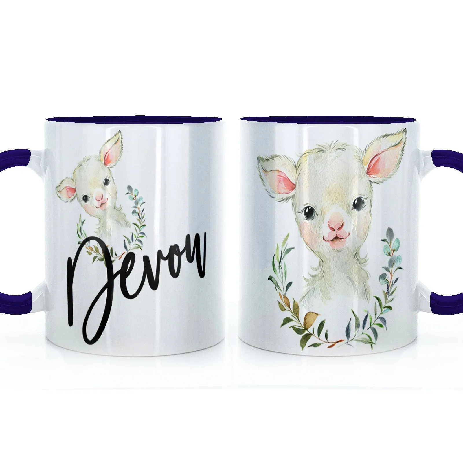 Personalised Mug with Stylish Text and Wreath Lamb