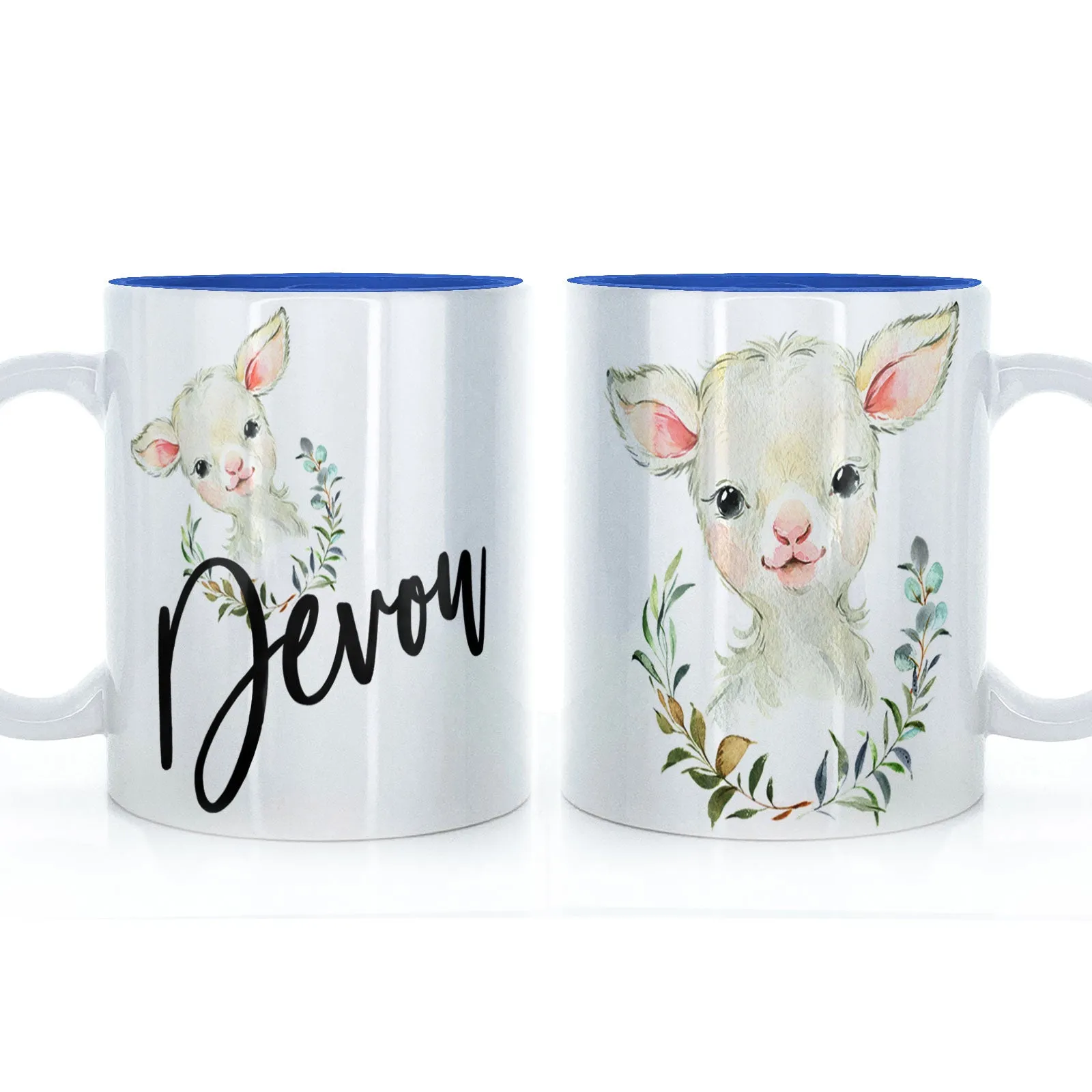Personalised Mug with Stylish Text and Wreath Lamb