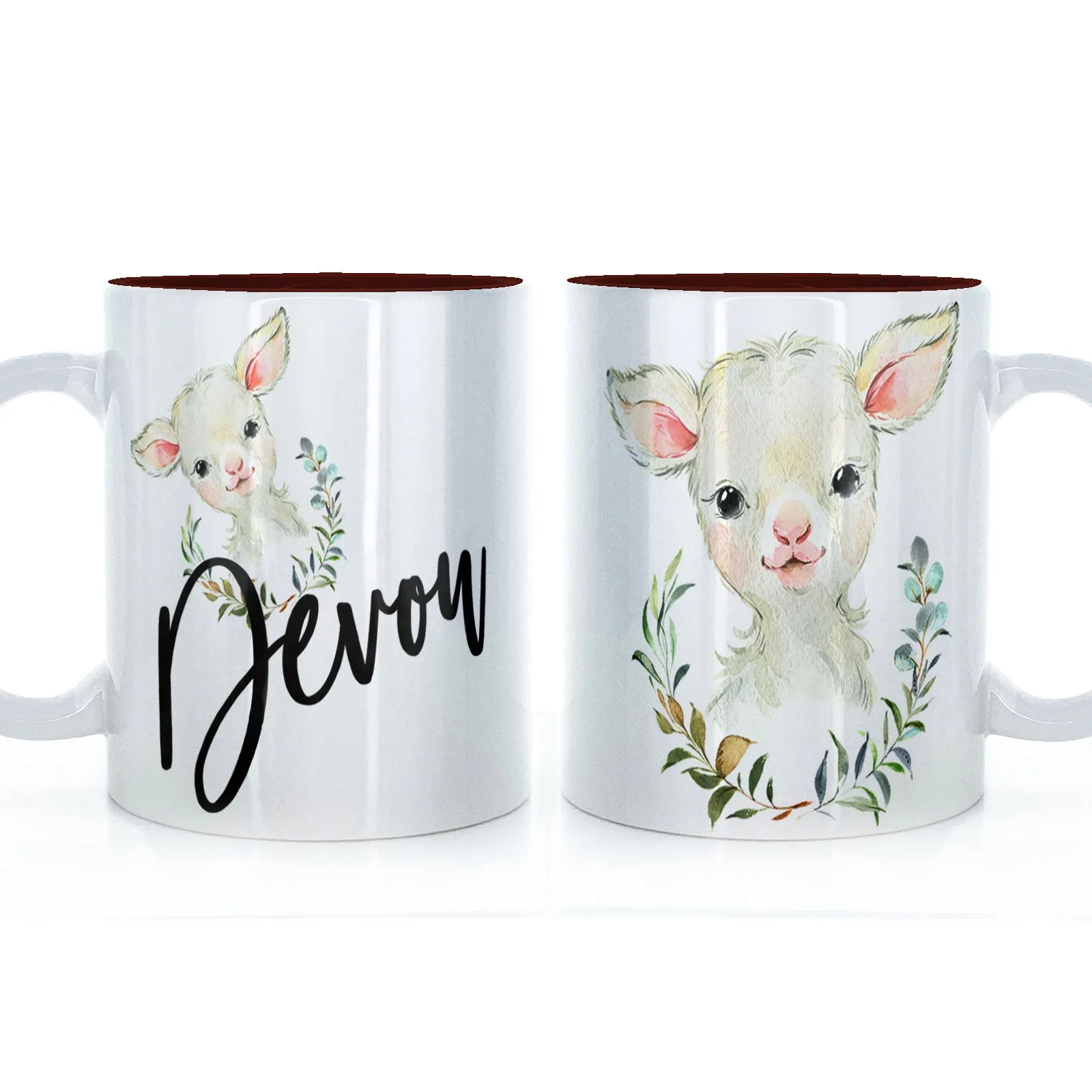 Personalised Mug with Stylish Text and Wreath Lamb