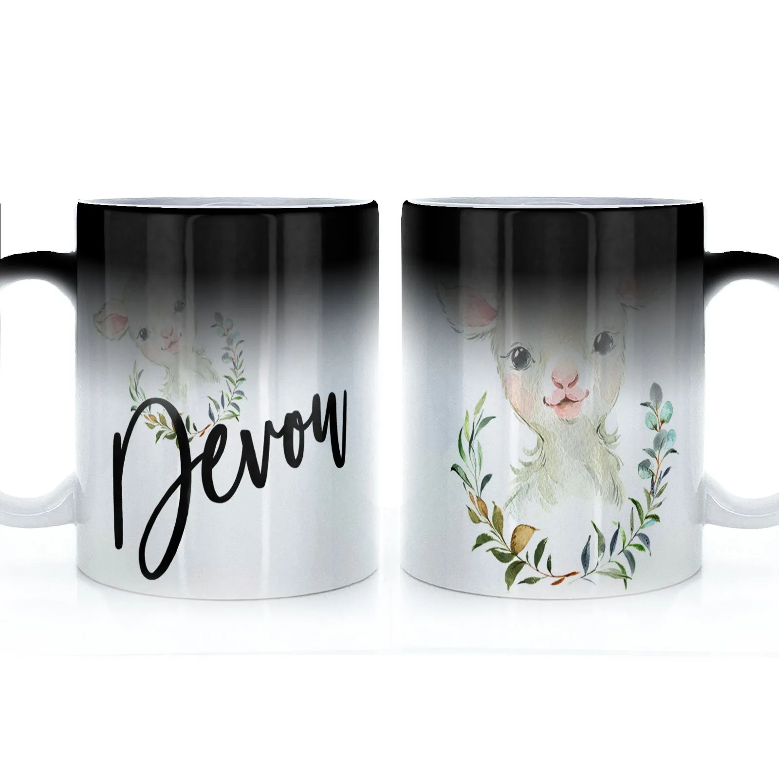 Personalised Mug with Stylish Text and Wreath Lamb