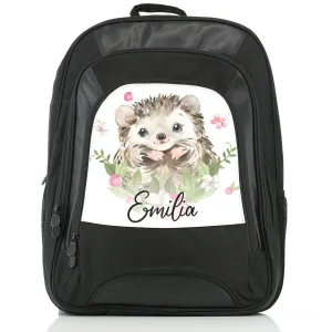 Personalised Rucksack with Hedgehog Pink Flowers and Cute Text