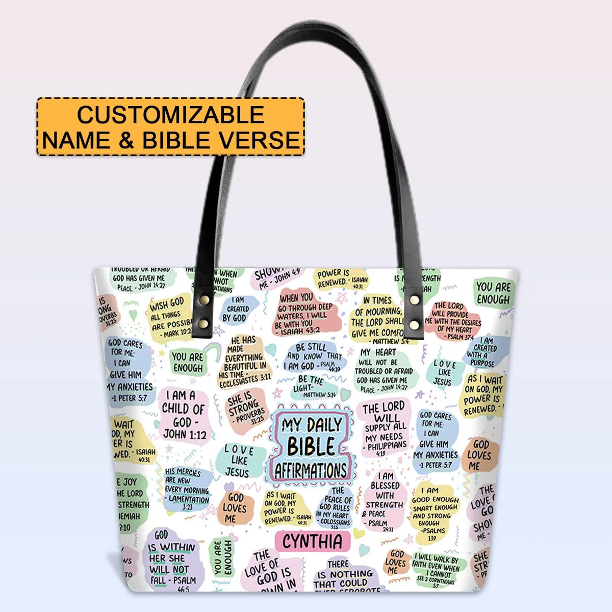 Personalized Leather Tote Bag with Bible Verses – GOD Says I Am – Custom Faith-Inspired Handbag | CHRISTIANARTBAG Leather TOTE Bag