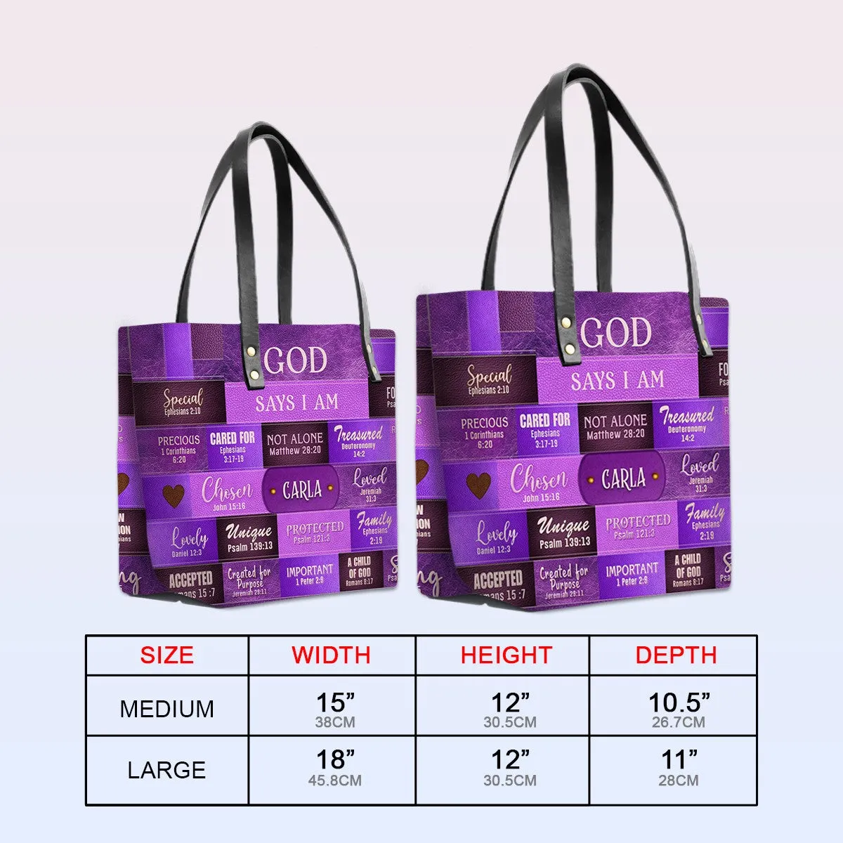 Personalized Leather Tote Bag with Bible Verses – GOD Says I Am – Custom Faith-Inspired Handbag | CHRISTIANARTBAG Leather TOTE Bag