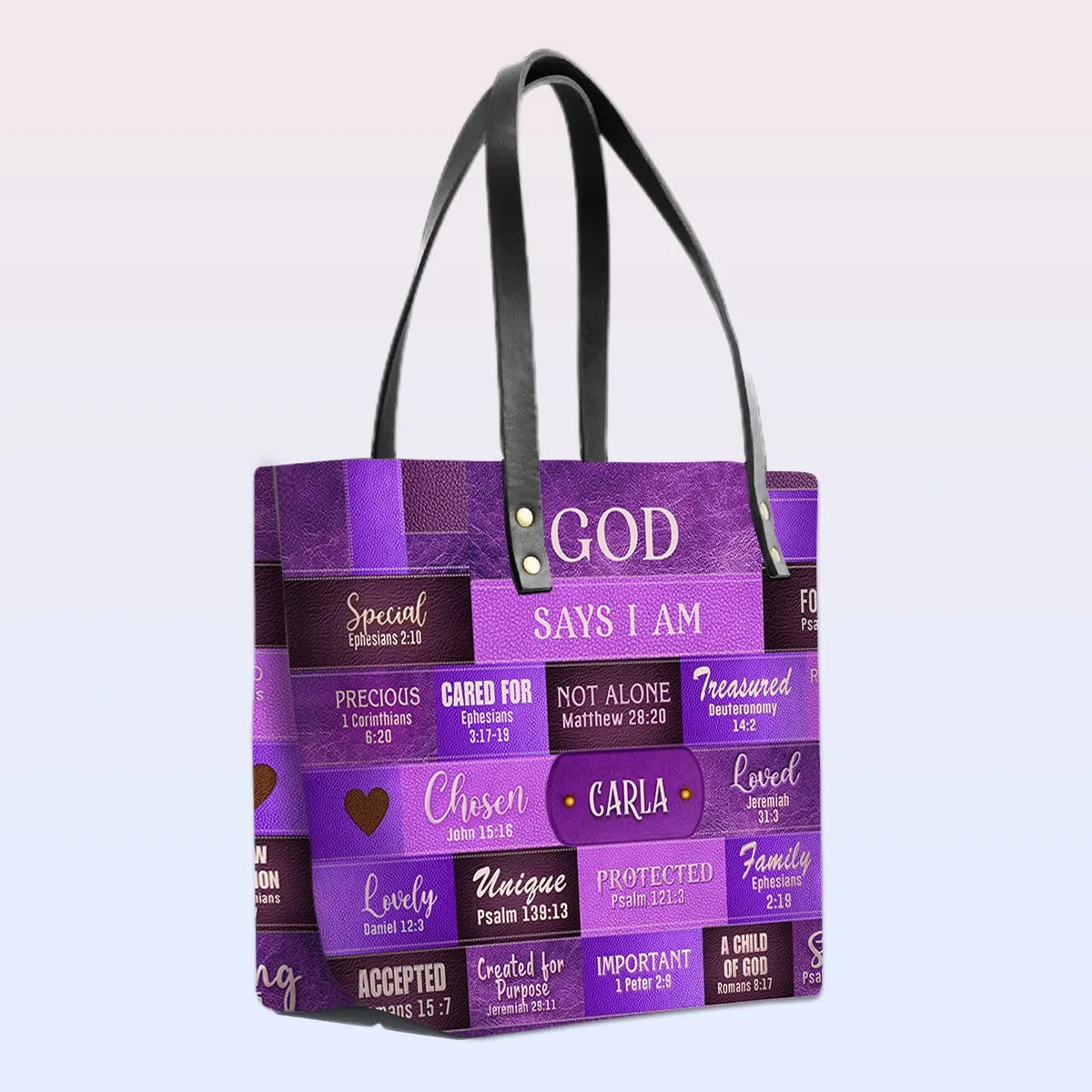 Personalized Leather Tote Bag with Bible Verses – GOD Says I Am – Custom Faith-Inspired Handbag | CHRISTIANARTBAG Leather TOTE Bag