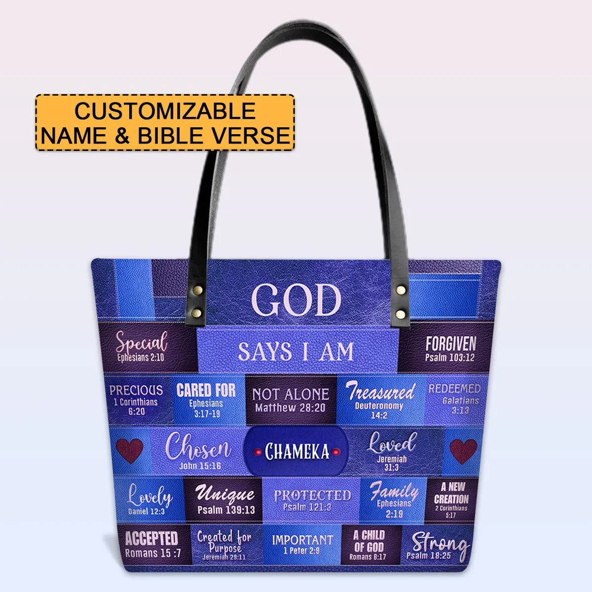 Personalized Leather Tote Bag with Bible Verses – GOD Says I Am – Custom Faith-Inspired Handbag | CHRISTIANARTBAG Leather TOTE Bag