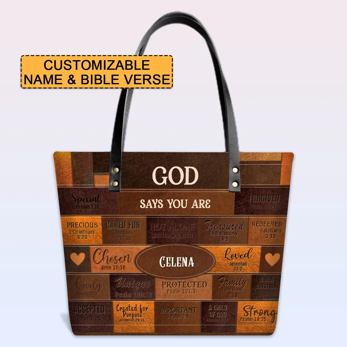 Personalized Leather Tote Bag with Bible Verses – GOD Says I Am – Custom Faith-Inspired Handbag | CHRISTIANARTBAG Leather TOTE Bag