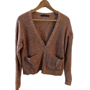 Peruvian Connection Size S Pima Cotton Blend Ribbed Button Cardigan quiet luxury