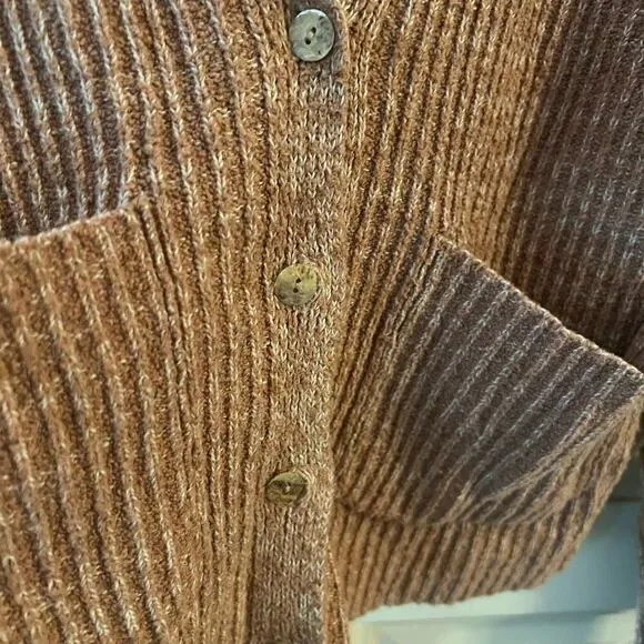 Peruvian Connection Size S Pima Cotton Blend Ribbed Button Cardigan quiet luxury
