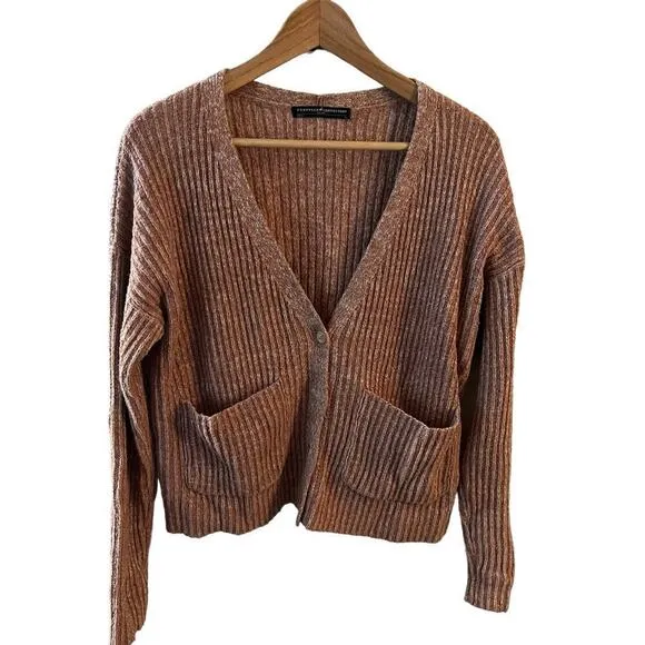 Peruvian Connection Size S Pima Cotton Blend Ribbed Button Cardigan quiet luxury