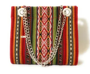 Peruvian Handbag and Shoulder Bag made with Pallay, Traditional Handwoven Textile of the Andes. Drop Shape 9" Tall