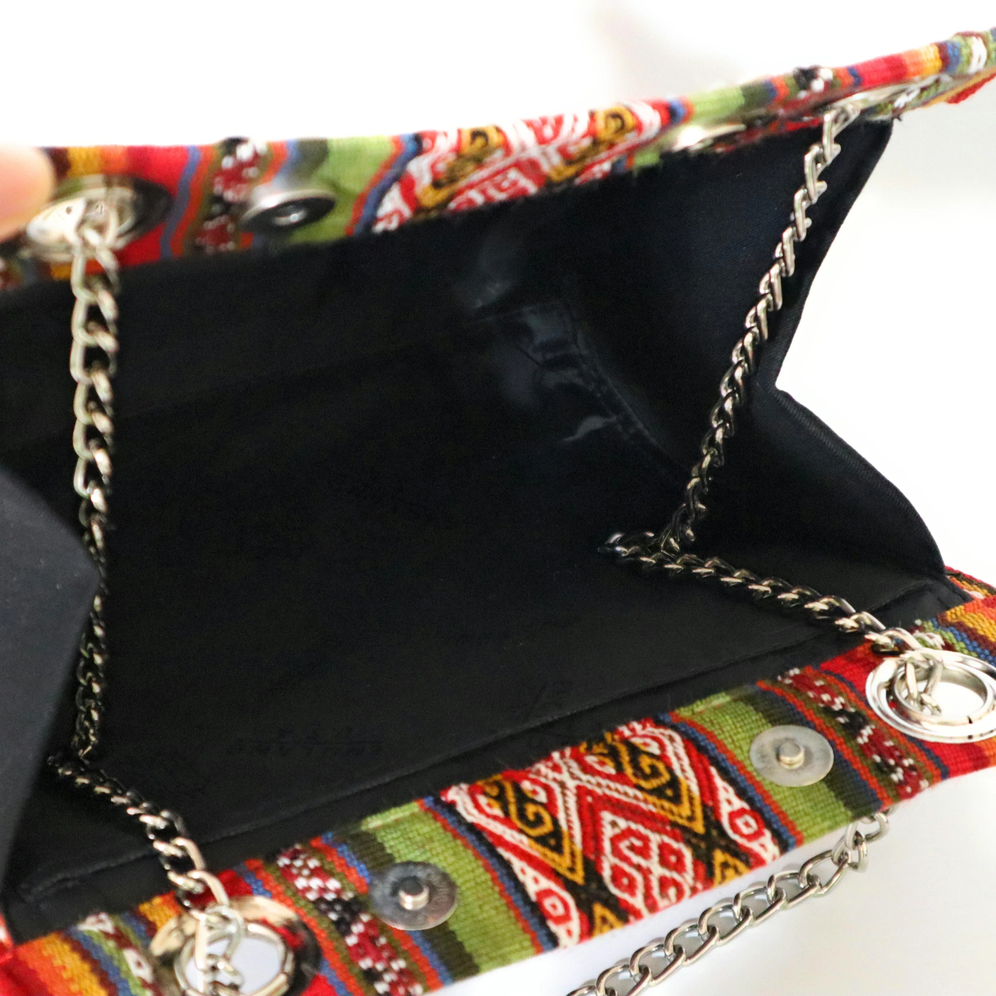 Peruvian Handbag and Shoulder Bag made with Pallay, Traditional Handwoven Textile of the Andes. Drop Shape 9" Tall