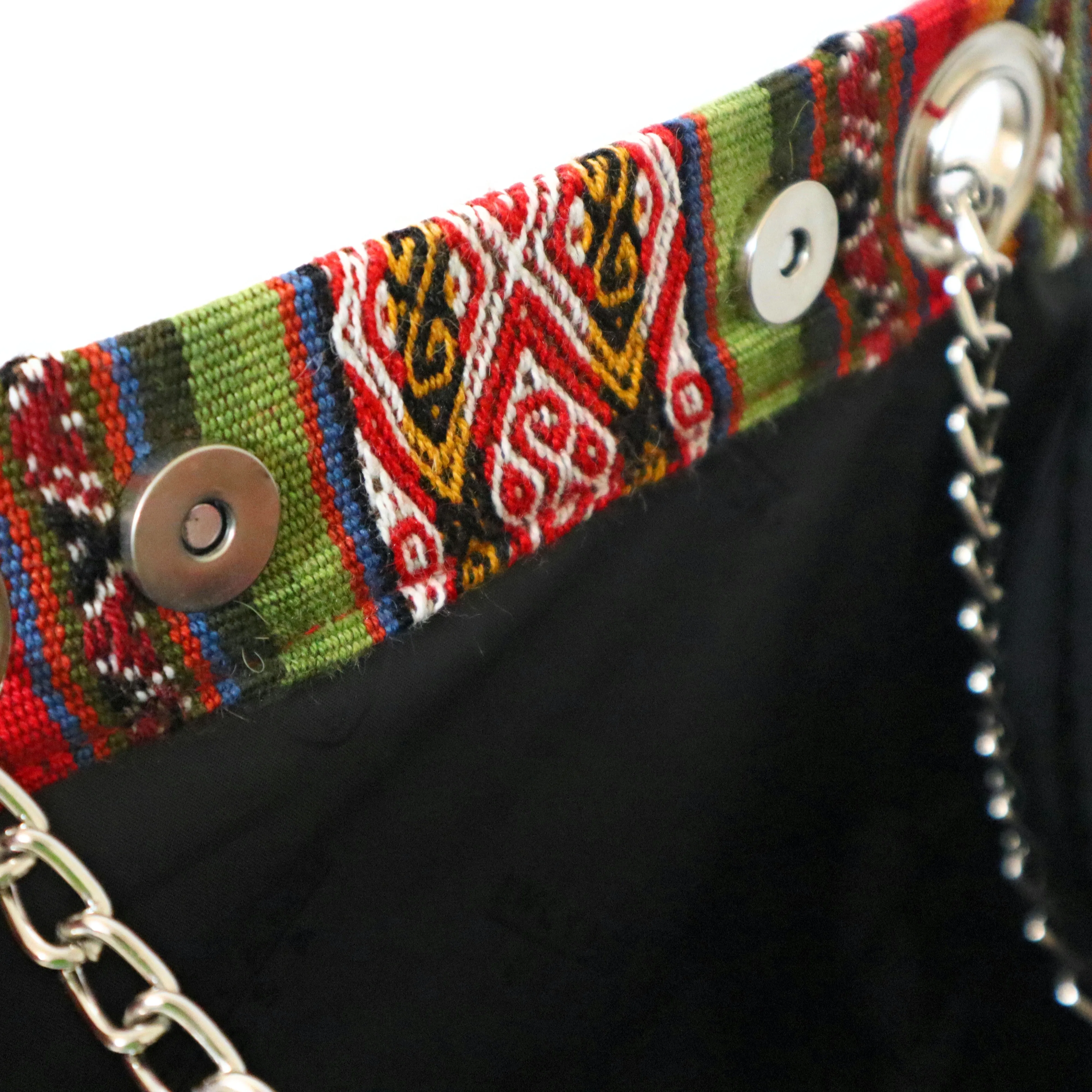 Peruvian Handbag and Shoulder Bag made with Pallay, Traditional Handwoven Textile of the Andes. Drop Shape 9" Tall