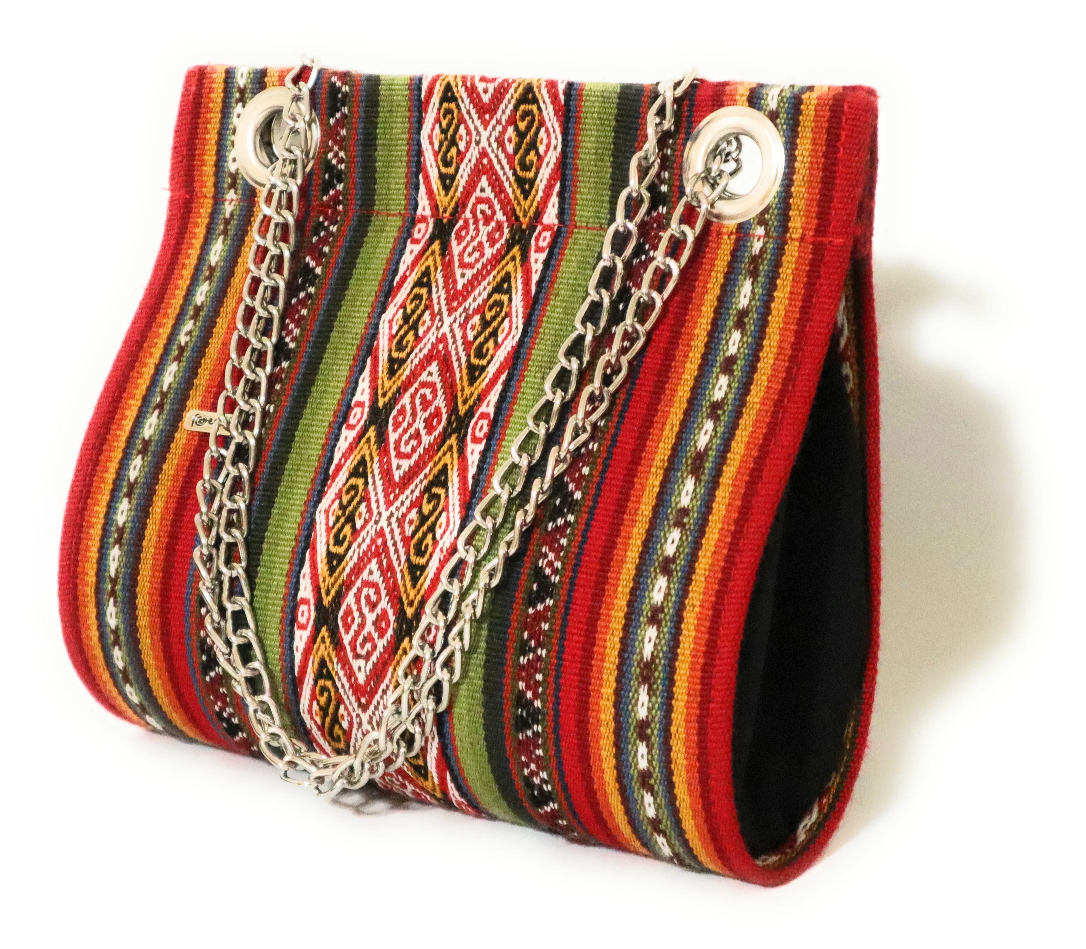 Peruvian Handbag and Shoulder Bag made with Pallay, Traditional Handwoven Textile of the Andes. Drop Shape 9" Tall
