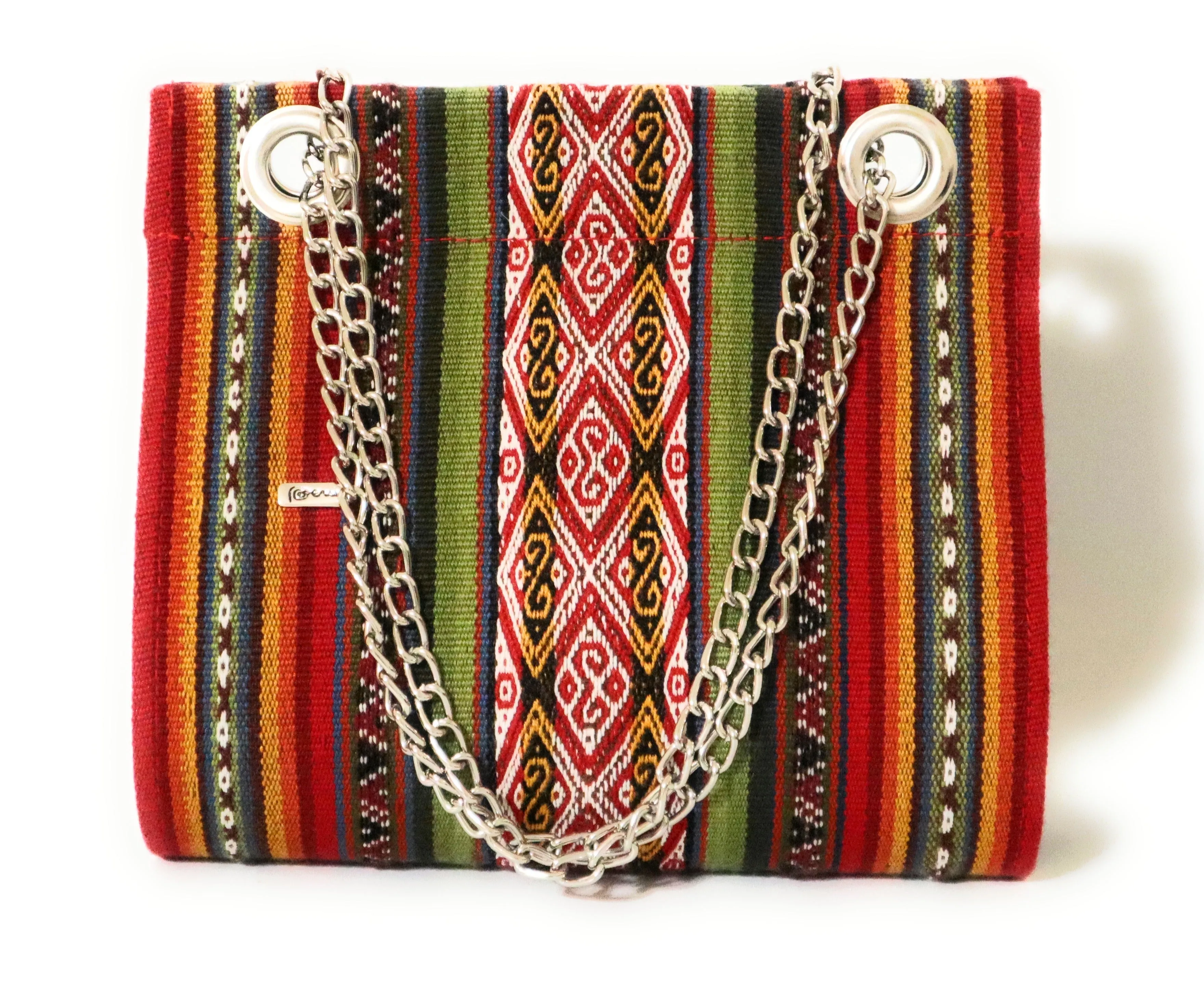 Peruvian Handbag and Shoulder Bag made with Pallay, Traditional Handwoven Textile of the Andes. Drop Shape 9" Tall