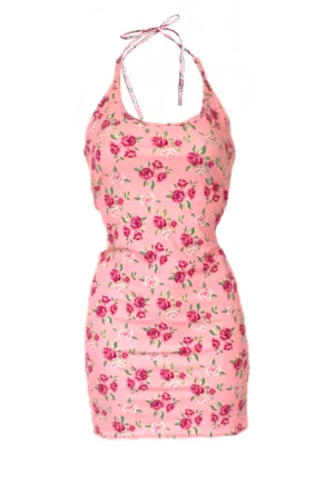 PINK ROSE HALTER MINI DRESS