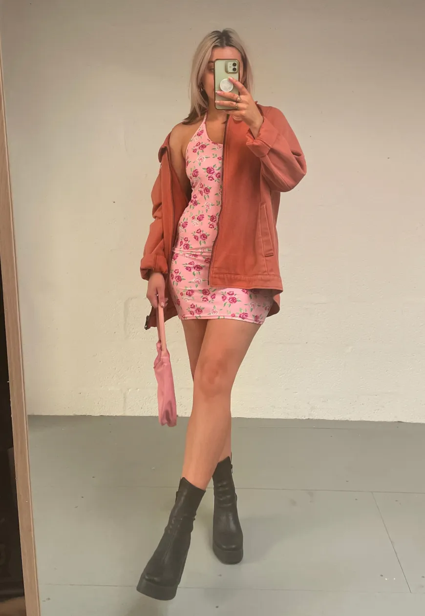 PINK ROSE HALTER MINI DRESS