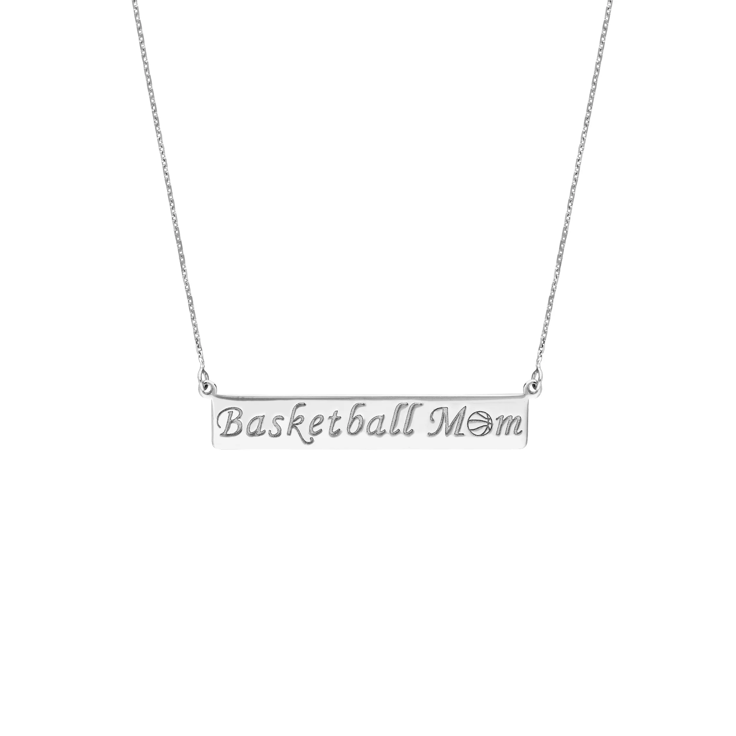 Plated Sterling Silver Basketball Mom Bar Necklace